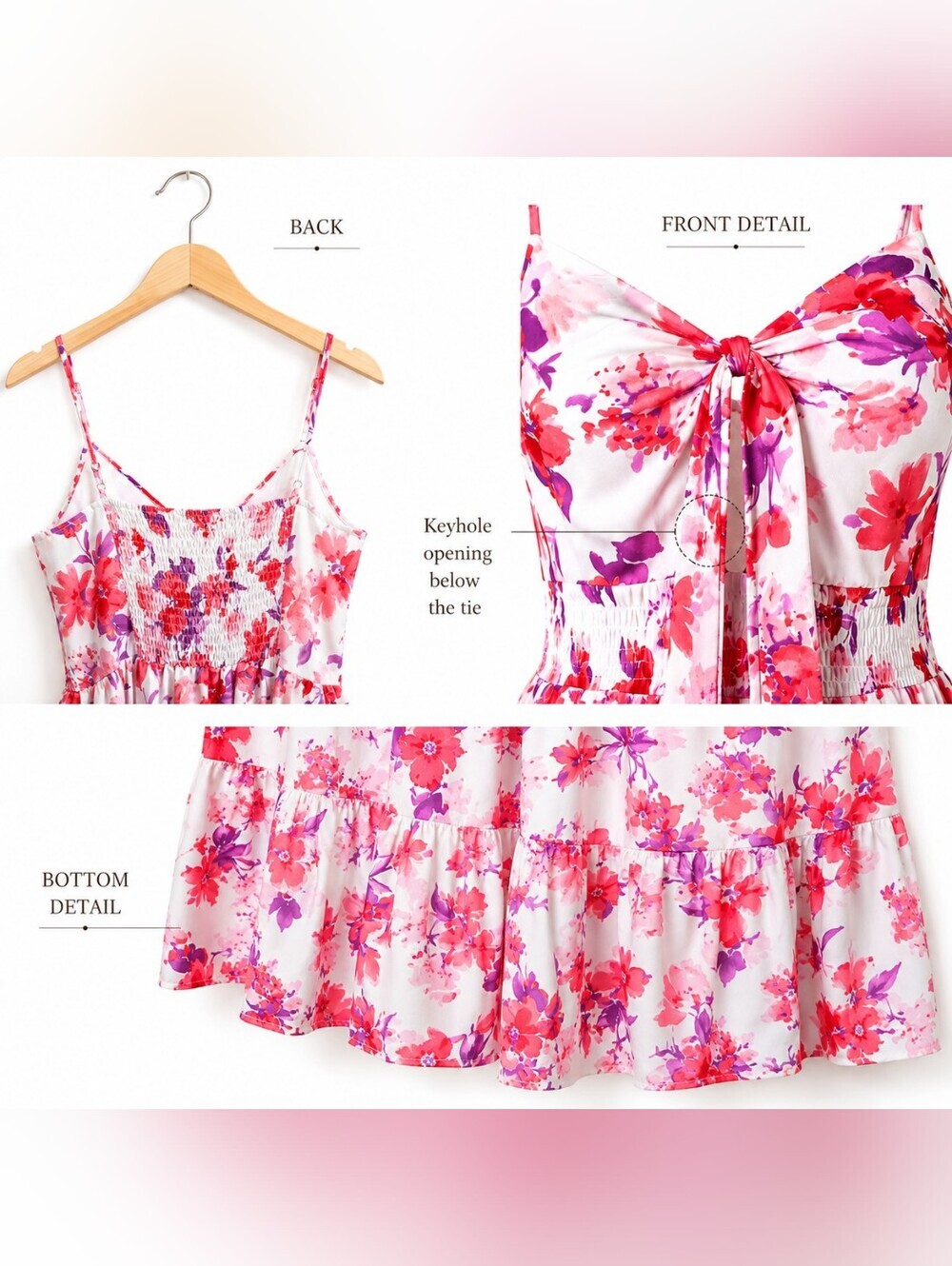 Grace Karin Floral Maxi Dress Pink Purple Watercolor Print Smocked Waist Size 8 - Picture 6 of 7
